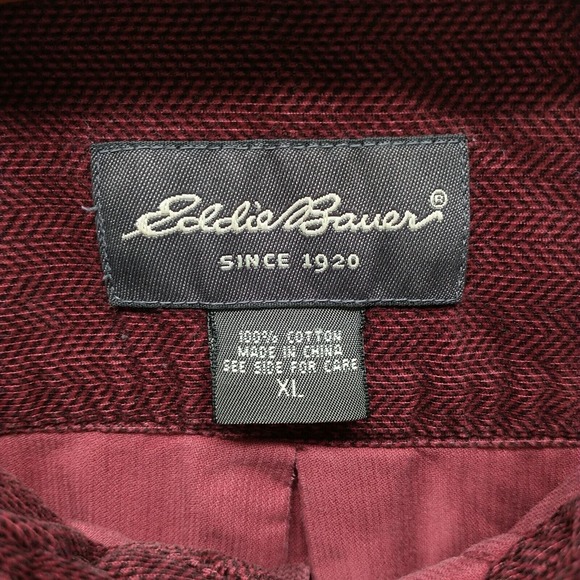 Eddie Bauer Men's Button Down Shirt Burgundy Red XL Long Sleeve Cotton - Picture 8 of 11